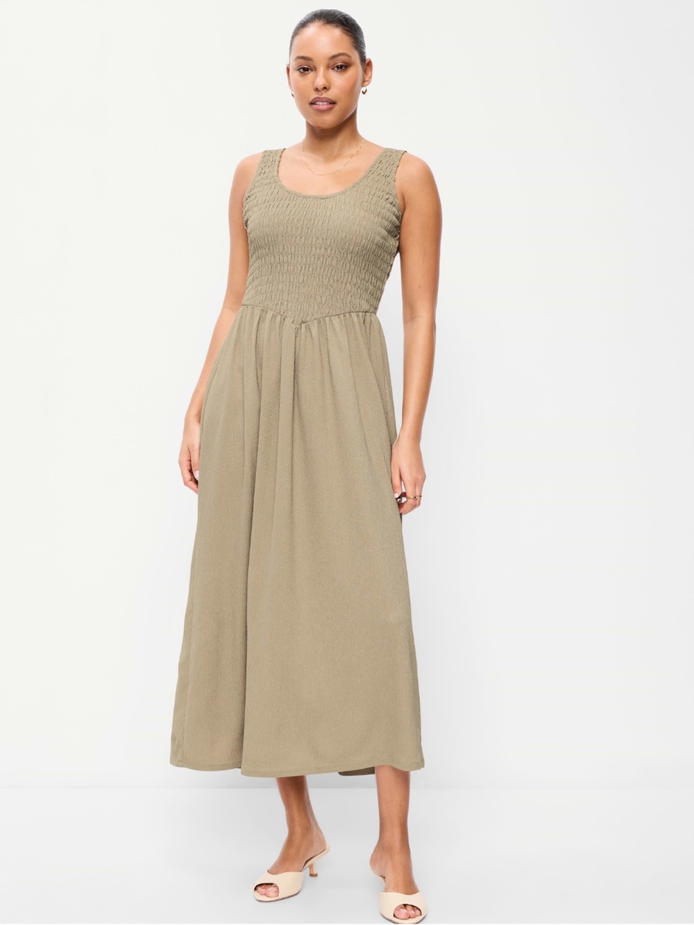 Old Navy Olive Smocked Tank Midi Dress